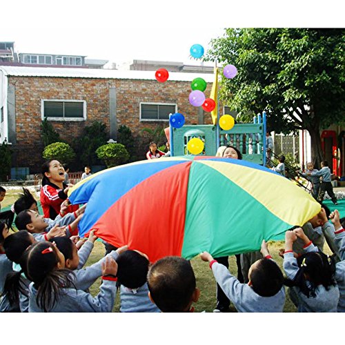 Erlsig 6 Foot Multicolored Play Parachute for Kids with 8 Handles Outdoor Camping Tent Picnic Mat Cooperative Games Birthday Gift with Bags for 3-8 Year Kids