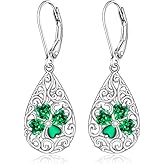 St Patricks Day Earrings Shamrock Earrings for Women Four Leaf Clover Earrings Dangle Sterling Silver Filigree Green Irish Clover Gifts