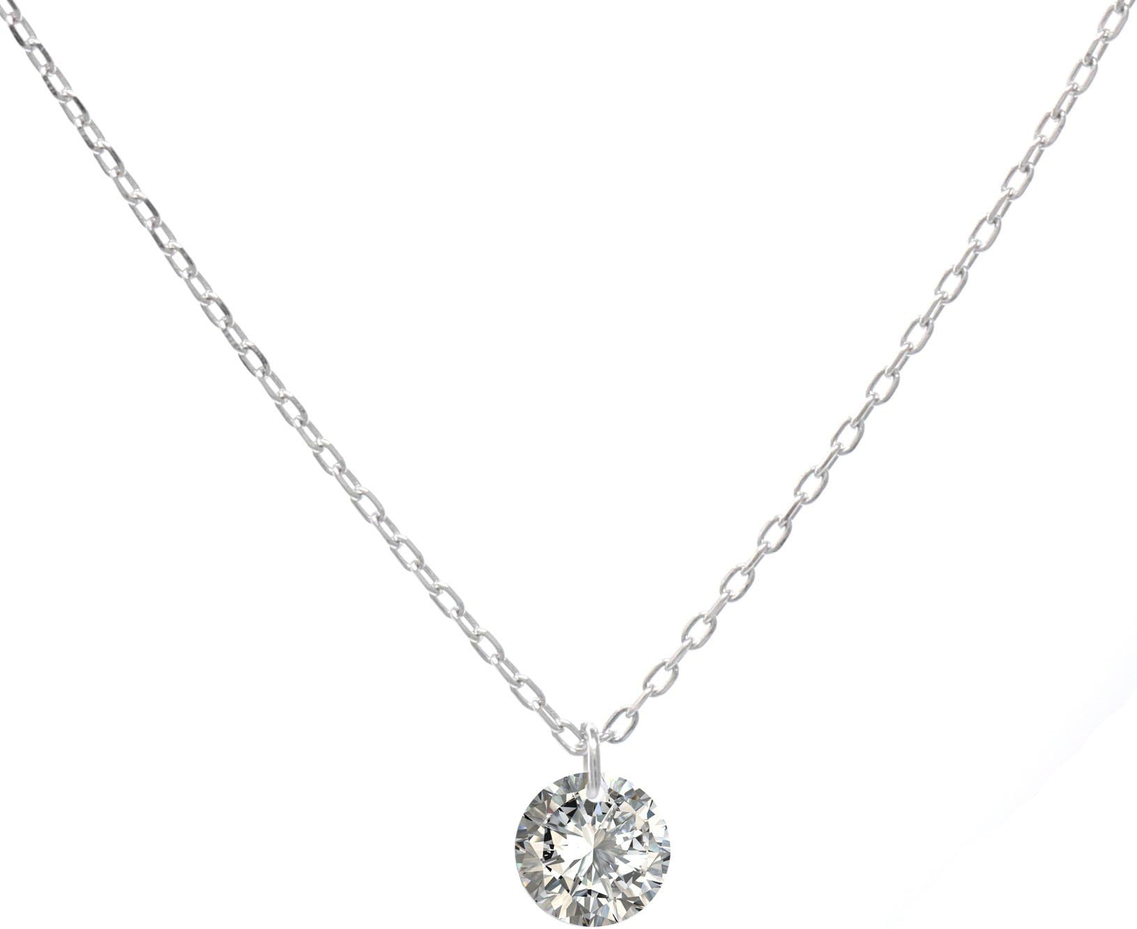 Women's Sterling Silver Solitaire CZ Choker Necklace Adjustable, 14"