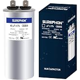 SUREPHON 45 Mfd Capacitor 370V/440V Round Run Start Capacitor for AC Motor Run or Fan Start and Cool or Heat Pump Air Conditioner