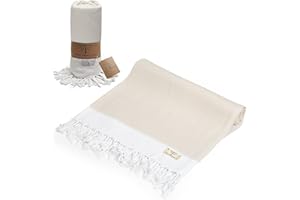 SMYRNA TURKISH COTTON Original Series Turkish Beach Towel Oversized, 37x71 inch, Extra Large Quick Dry Sand Free Beach Blanket, Lightweight Cotton Pool, Spa, Travel, Gym, Adult Bath Towel, Cream