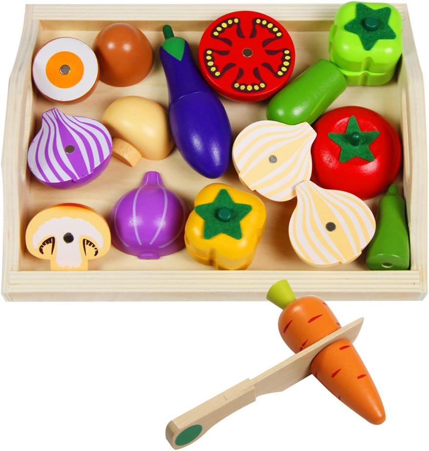 Mango Town Wooden Fruit and Vegetables Toy for Children Cut Vegetables Toy Pretend Play Food Toys Kitchen Food Toys for Kids