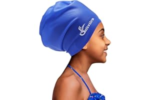 GELTVILRA Extra Large Swim Cap for Kids Black Girls Aged 4 to 16 with Long Hair Braids Dreadlocks, Waterproof Silicone Swimming Hat Turban Hair Protection for Boys Toddler Children Youth