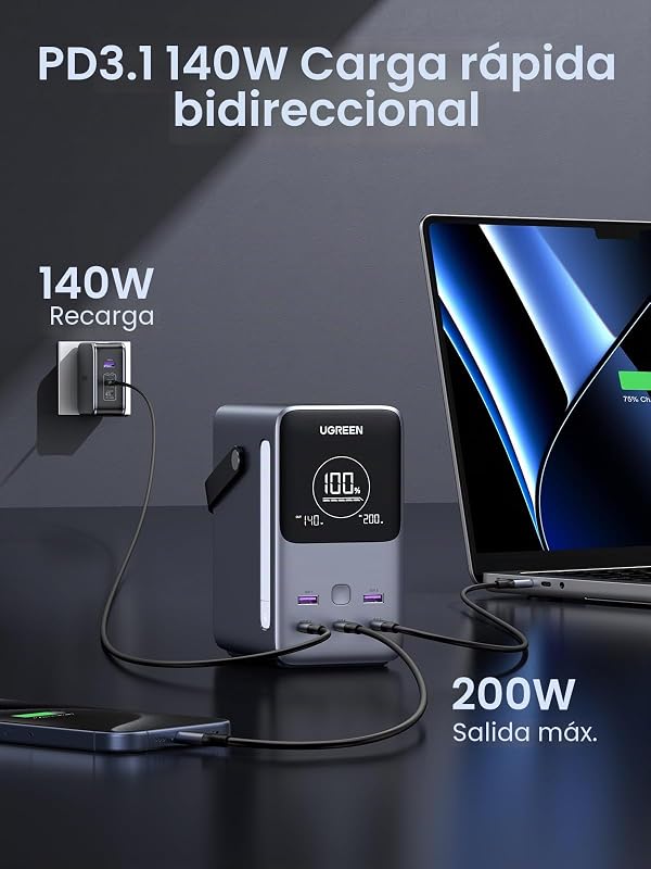 Power Bank Ugreen 300W 48000mAh Carga rápida portátil — foto 5 de 8