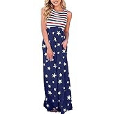 For G and PL Womens 4th of July Maxi Dress American Flag Sleeveless Long Dress with Pockets