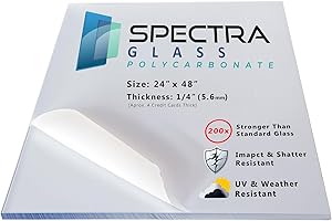 Spectra Glass Clear Polycarbonate Plastic Sheet. Stronger Than Plexiglass Sheets. UV, Impact, Weather Resistant. Sizes Nominal Cut Within +-1/8". Made in USA. 24" x 48" (1/4" Thick)