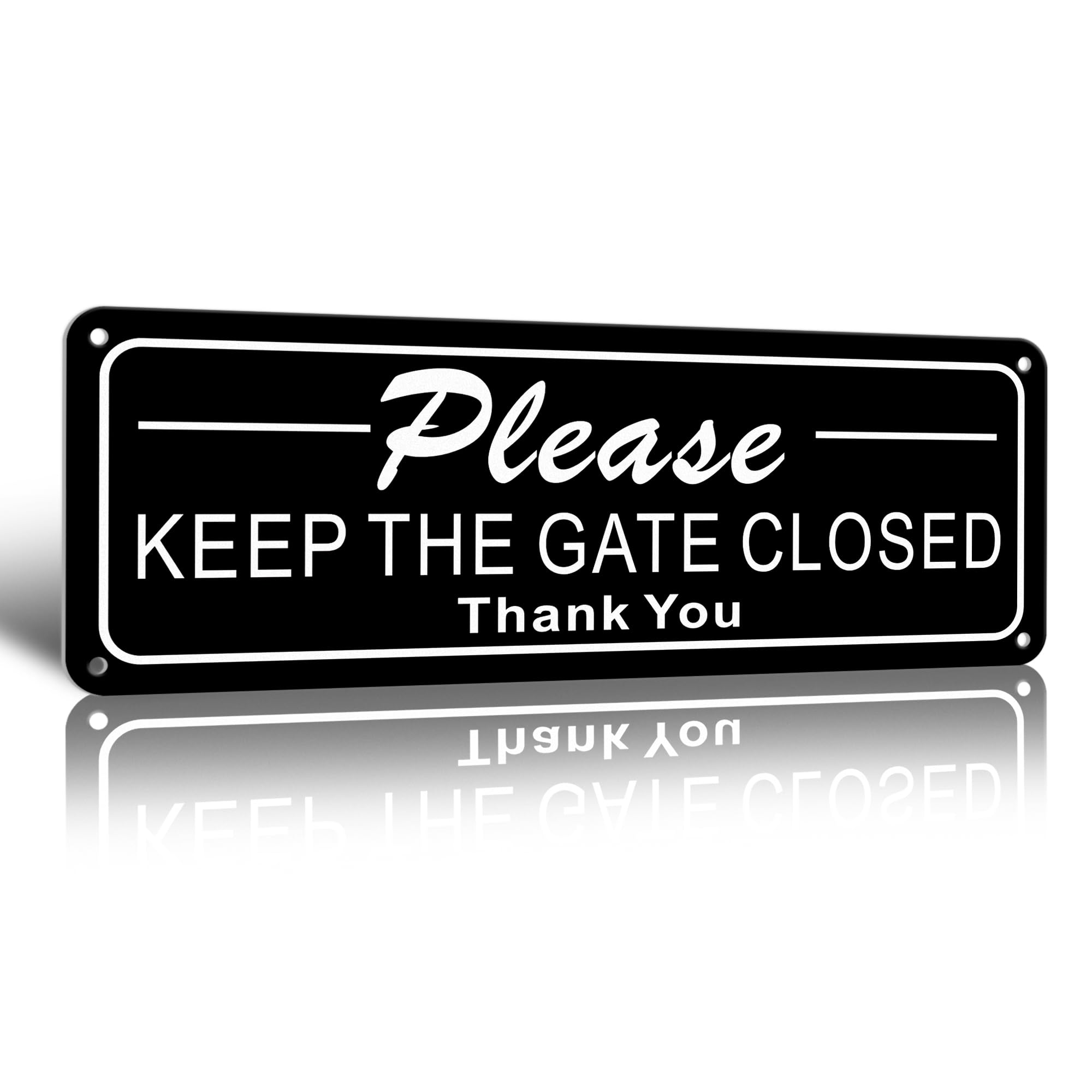 TAKULA 25 * 9CM PLEASE CLOSE GATE SIGN-Black and White Laser Engraving, Reflective Aluminium, UV Resistant, Rust Proof- For Outdoor Gate Wall Fence|Pack of 1 — image 1