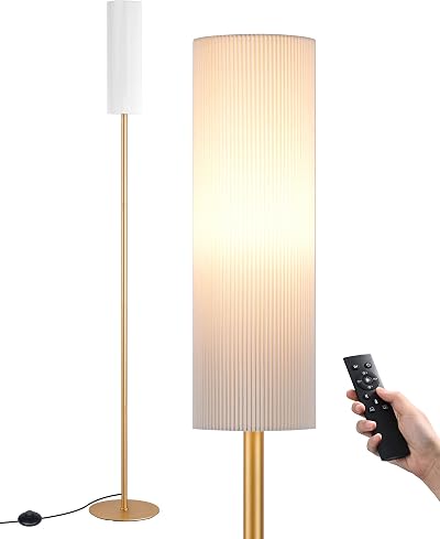 EDISHINE Floor Lamp with Wrinkled Linen Shade 165cm Golden Finish E27 9W LED