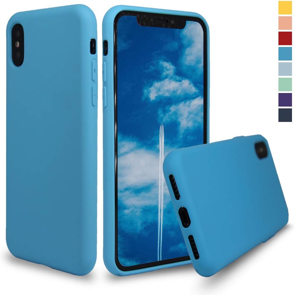 Inbeage Full Protection Silicone Rubber iPhone X Cas with Microfiber Cloth Lining Protection Slim Case for iPhone X/Xs (Cerulean)