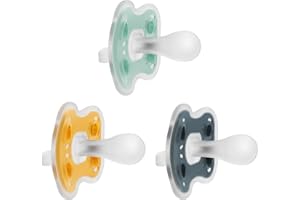 Dr. Brown's Advantage One-Piece Silicone Baby Pacifier, Fully Symmetrical Soother, Dark Gray/Green/Yellow, 6-18m, BPA Free, 3 Pack