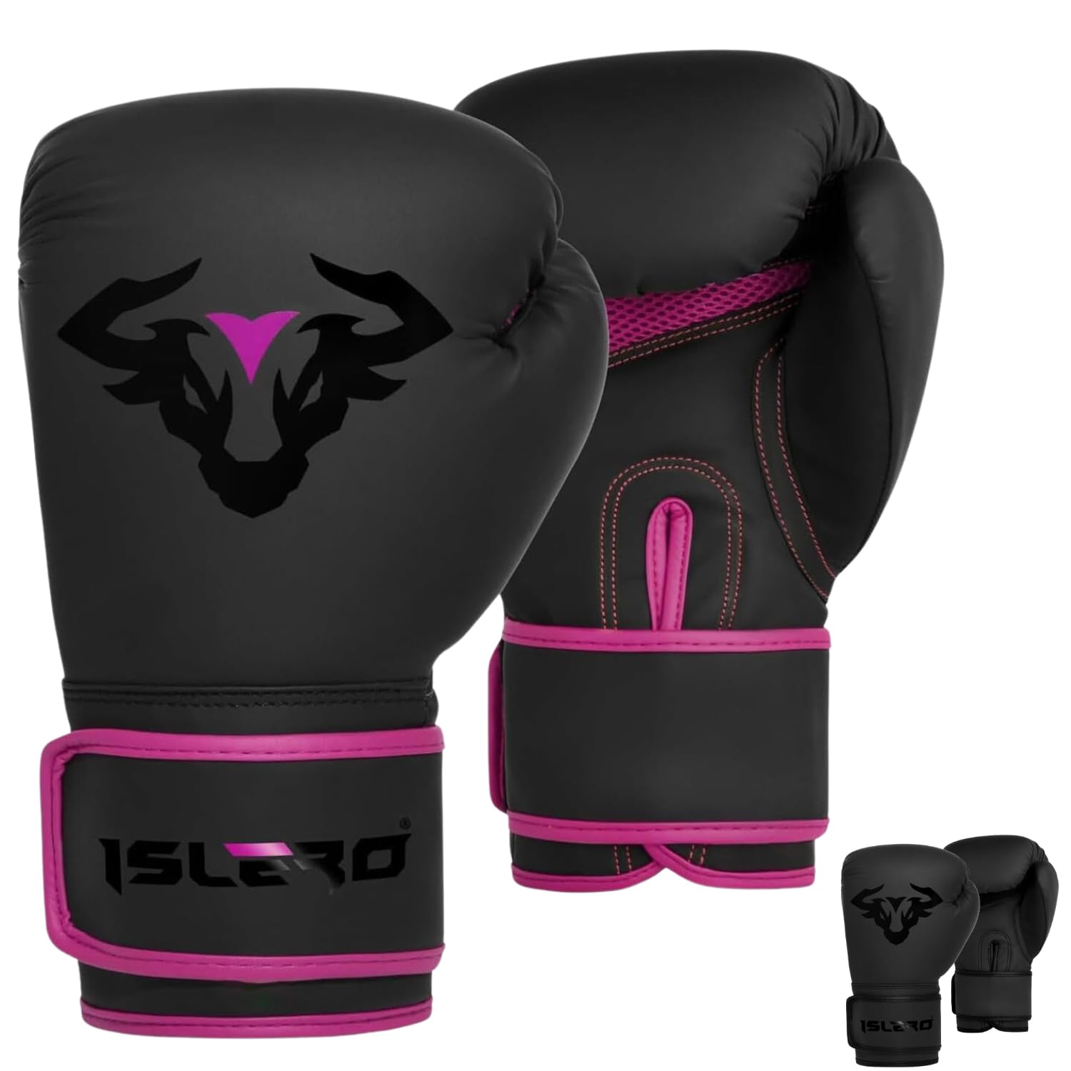 Islero Fitness Matte Black Kids Boxing Gloves Punch Bag Pink Girl Junior MMA Muay Thai Boy Martial Arts Kick Boxing Sparring Training Fighting (Pink, 4 OZ)
