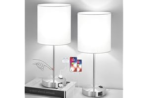 【Upgraded】Set of 2 Touch Control Table Lamps with 2 USB Ports & AC Outlet, 3-Way Dimmable Bedside Nightstand Lamps for Living