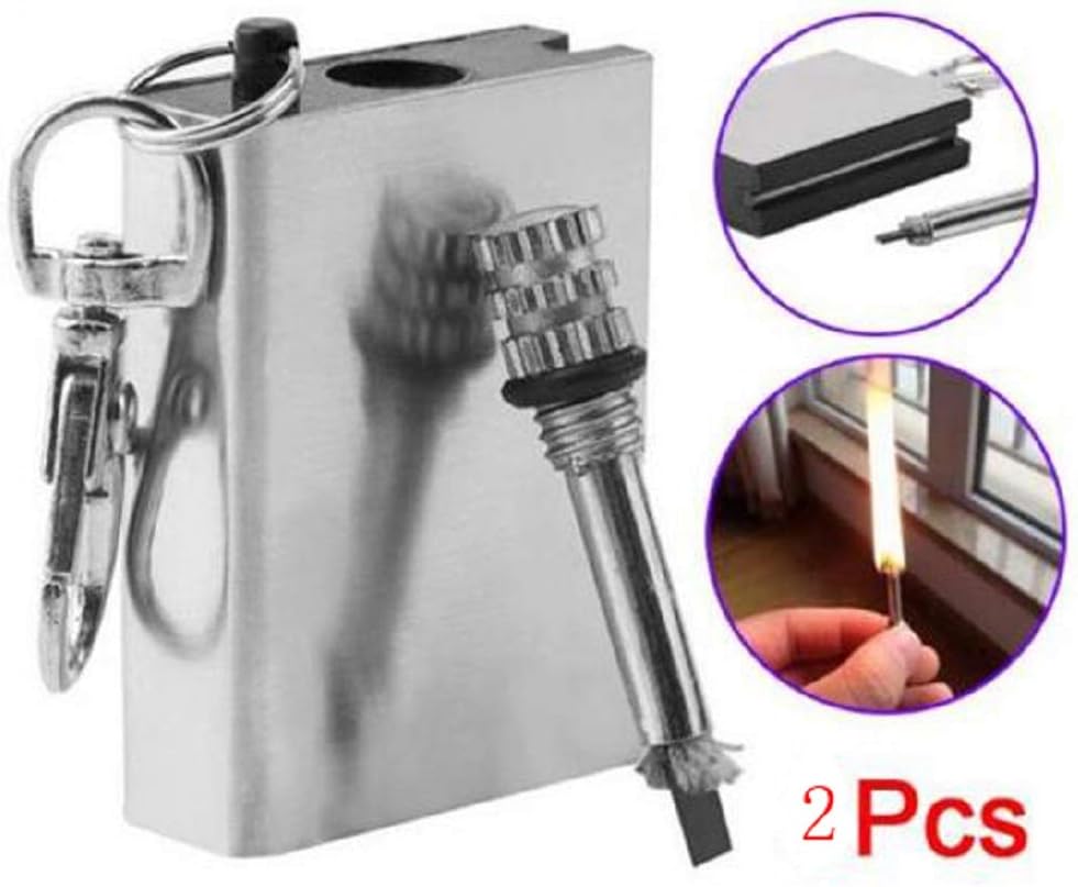 nulala Metal Match Lighter Stainless Steel Permanent Fire Metal Waterproof Matches Lighter with Key Ring Metal Match Stick 2Pc