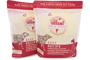 STEVE'S REAL FOOD Steve’s Real Food Freeze-Dried Raw Food Diet for Dogs and Cats, 2-Pack, Beef Recipe, 1.25 lbs in each bag, Made in the USA, Pour and Serve Nuggets, Grass Fed & Free Range