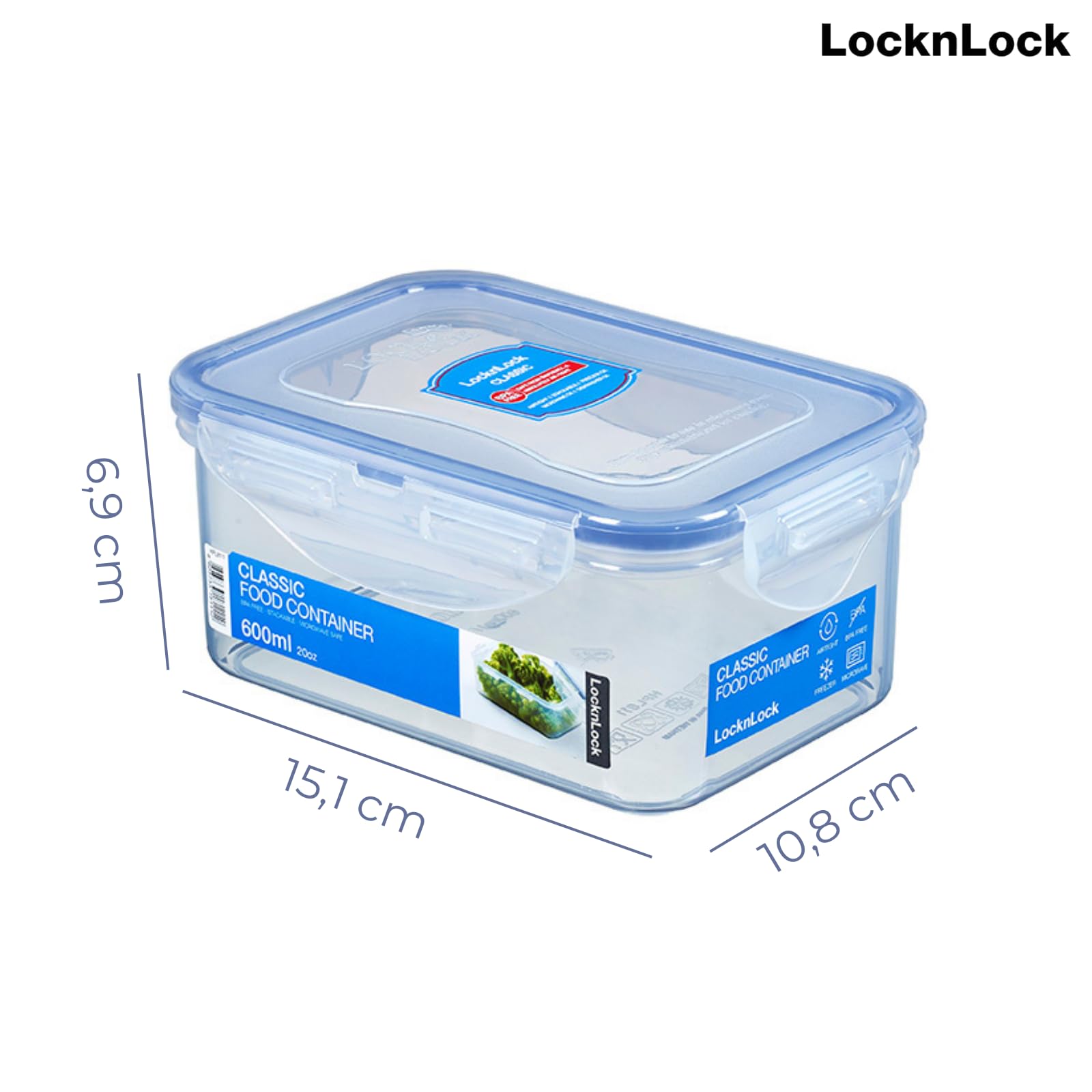 LocknLock PP Classic Frischhaltedose | 0,6 L | 15,1 x 10,8 x 6,9 cm | 100% luft- und wasserdicht | BPA-frei | Gefrier-& Kühlschrank Organizer | Spülmaschinen-& Mikrowellengeeignet 3