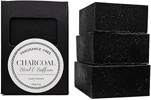 Activated Charcoal Soap Bar (3-Pack) for Sensitive Skin - Fragrance-Free, Unscented Face & Body Soap - For Oily & Acne-Prone 