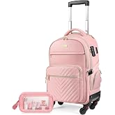 star cloud Rolling Backpack for Women, 21"x14"x9",45L Travel Backpack with Wheels and USB &amp; Type-C Charging Ports, Fits 17.3", Water-Resistant Carry-On Luggage for Work &amp; Travel (Pink)