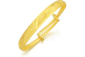 CHOW SANG SANG Chinese Gifting Collection 999.9 24K Gold Price-by-Weight Gold Longevity & Good Fortune Bangle for Tiny Size Gift, Adjustable size