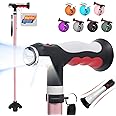 BigAlex Folding Walking Cane with Two Led Lights for Elderly Solid Base Adjustable Walking Stick with Carrying Bag for Men Women