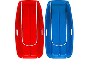 ROSYGULLS 35" x 17" Lightning Snow Sled,2 Pack Plastic Toboggan Snow Sleds with 2 Handles and Pull Rope, Winter Snow Sleds for Adults