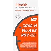 iHealth RSV Test + Flu A/B + COVID-19, 4-in-1 COVID Flu RSV Test, 2 Tests | 15-Minute Results, FDA Authorized OTC At-Home Rapid Test for ages 6 months and Up, Non-Invasive Nasal Swab