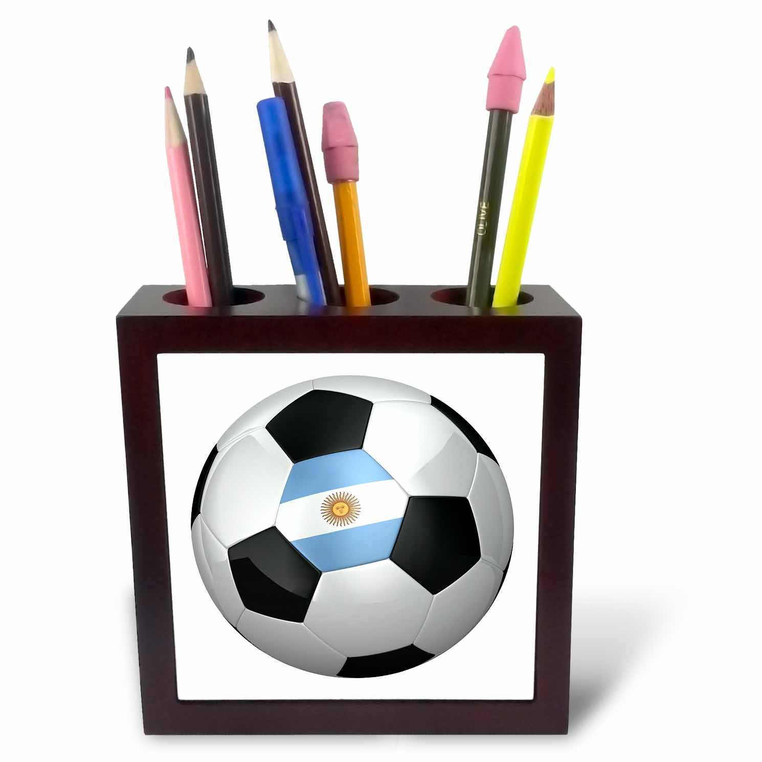 3dRose ph_155041_1 5-Inch Argentina Argentinean Argentinian Argentinan Flag Banner Soccer Ball National Country Tile Pen Holder