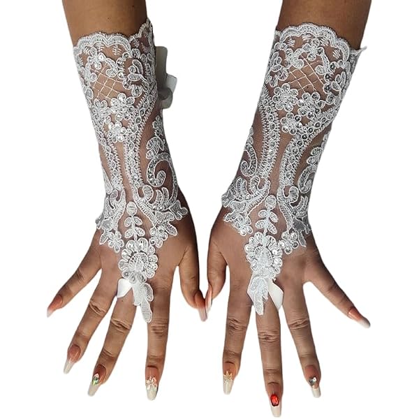 Gants Sans Doigts Dentelle Femme - Blanc - Taille Unique - Style Romantique