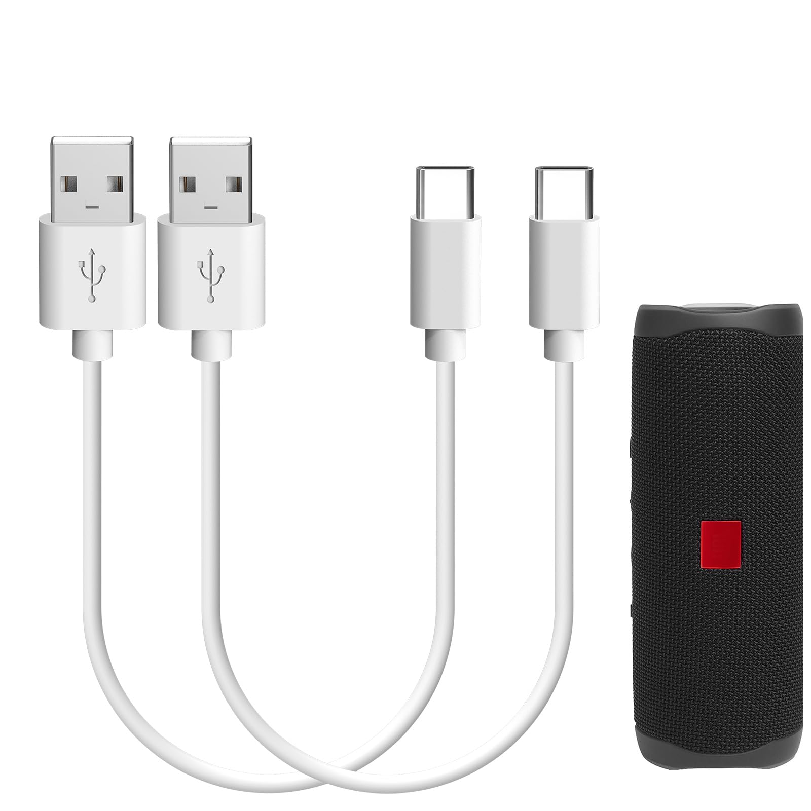 Geekria USB Speakers Short Charger Cable Compatible with JBL GO 4, CLIP 5/4, Flip 7/6/5, Pulse 5/4, Charge 6/4, Durable USB to USB-C Replacement Power Charging Cord (1t / 30cm 2Pack)