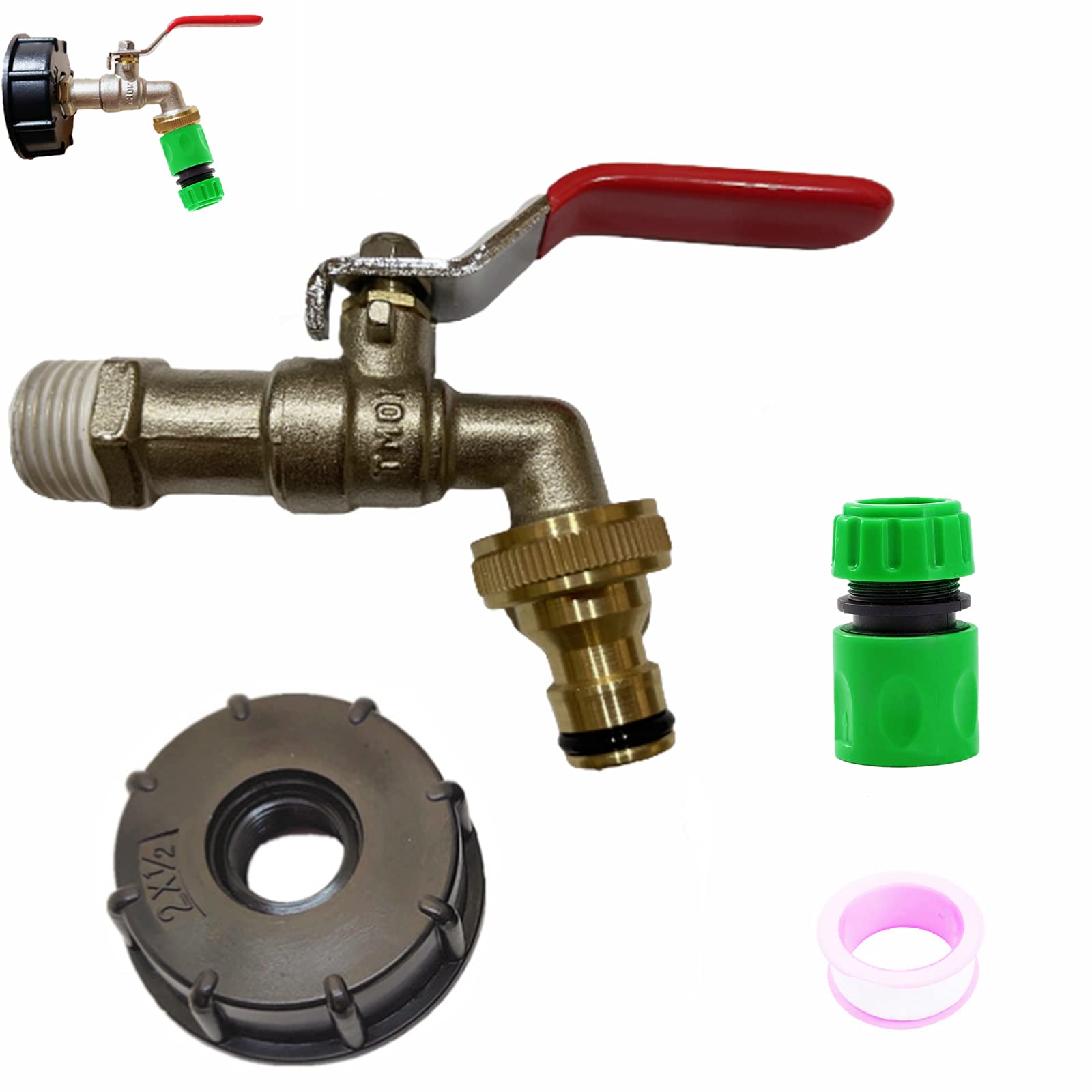 Water Butt Tap Replacement Kit,1/2" Brass IBC Tank Fittings,Water Butt Hose Connector Rain Barrel Tap Kit, IBC Tank Valve IBC Tank Adapter for S60X6 Water Storage Tank Tap Replace Valve Fitting Parts