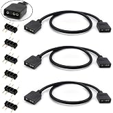 Jstincal (3-Pack) ARGB Extension Cable, 5V 3-Pin Addressable RGB Cable, 1-to-1 Female to Female for Extending Computer PC Fans/LED Lights, 30cm / 11.8in
