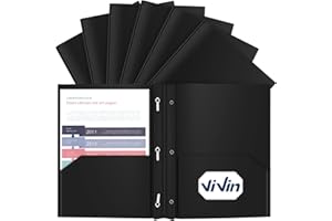ViVin 12 Pack Plastic Folders with Pockets and Prongs, Heavy Duty 2 Pocket Folders with 3-Prong Fasteners, Poly File Holds 8-1/2" x 11" Paper for School Office Home (Black)