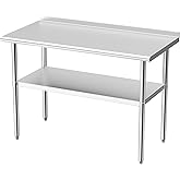 Derro Stainless Steel Table for Prep &amp; Work, 24 x 48 in, Metal Commercial Heavy Duty Table with Backsplash and Adjustable Under Shelf and Foot for Restaurant, Home and Hotel