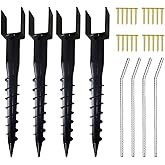 Furnishh No Dig Ground Anchor 4"x4" Post Holder U Model Screw in Post Stake for Mailbox Posts and Fence Posts, 27" Long Post Anchor Spike, 4 Packs, Black