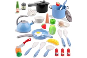 SUPERSUN Kids Kitchen Accessories Set, Kids Cooking Sets with Play Pots and Pans, Utensils Cookware Toys, Kids Kitchen Playset, Play Kitchen Toy for Girls Boys