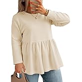AlvaQ Plus Size Sweatshirts for Women Oversized Crewneck Long Sleeve Peplum Babydoll Tops Fashion Outfits L-4X