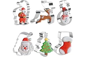 Christmas Cookie Cutters Set, 6 Pcs Stainless Steel Cookie Cutters Shapes, Christmas Tree, Snowman, socks, elk, Baking Decora