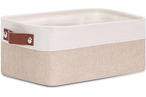 DULLEMELO Small Collapsible Fabric Basket for Organizing, Shelves, Closets, Laundry, Nursery, Decorative Gift Basket (White&Khaki)