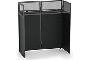 YooKoo Foldable DJ Booth for Tool-Free Assembly, DJ Table with White & Black Scrims, Metal Frame DJ Facade, DJ Stand with Cable Hole and Carry Bag, for Parties & Events & Small Studios