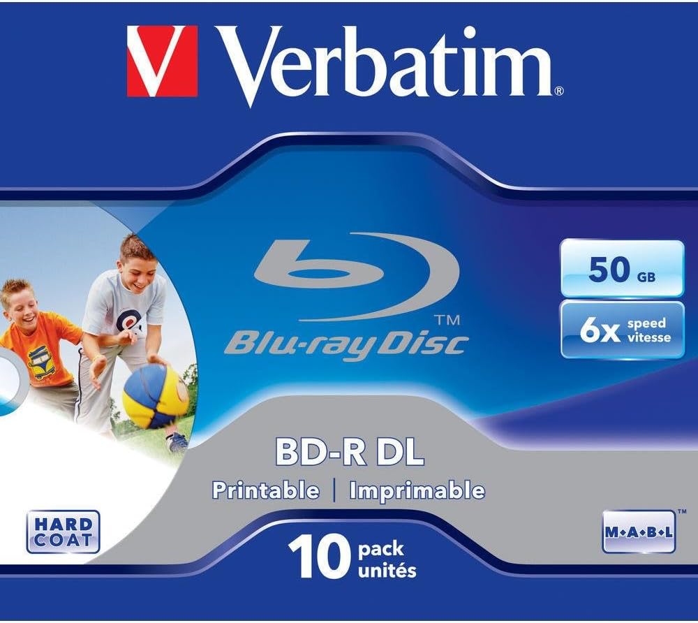 Verbatim 43736 BD-R DL 50GB 6x Printable Blu-ray Disc 10 Pack Jewel Case