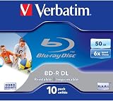Verbatim 43736 BD-R DL 50GB 6x Printable Blu-ray Disc 10 Pack Jewel Case