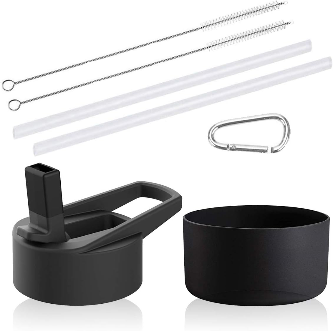 Straw Lid for Hydro Flask Wide Mouth 32oz & 40oz Bottle, with Protective Silicone Bottle Boot/Sleeve, 2 Straws, 2 Cleaning Brushes, 1 Alloy carabiner, Silicone Nozzle, Perfect Flask Lid Accessory