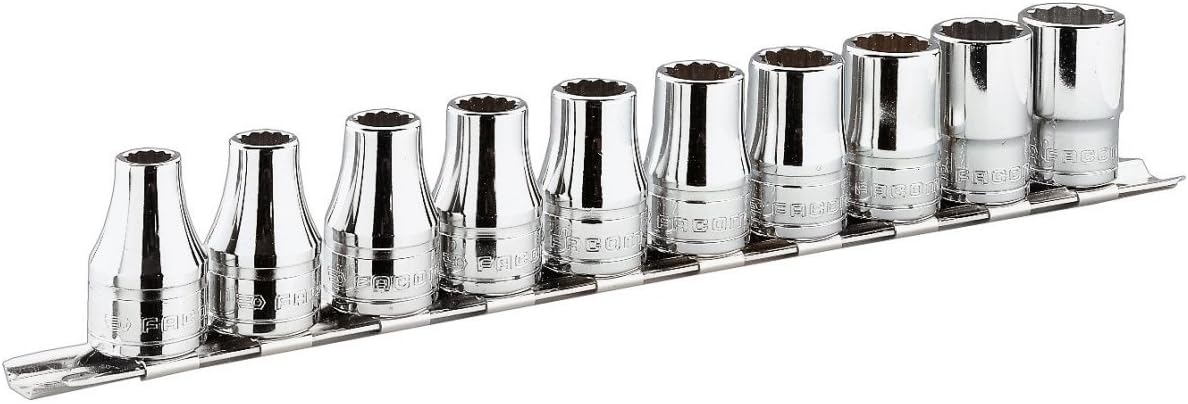 Facom R.40E - Set of 13 6 Sided Sockets, Silver, Variety pack