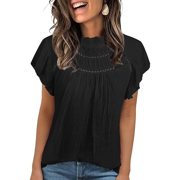 Vince Camuto Flutter Sleeve Rumple Blouse Rich Black XS at Amazon