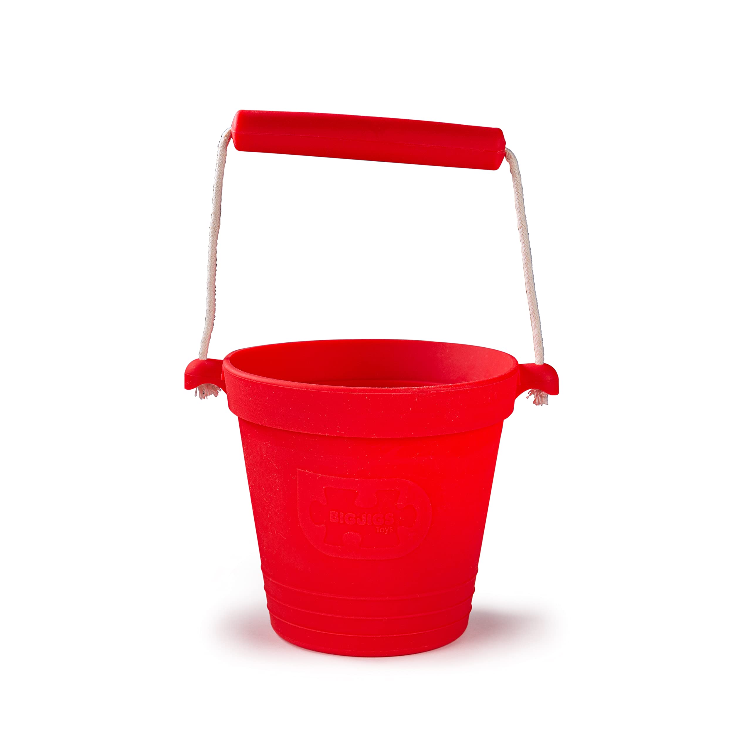 Bigjigs Toys Adventure Collapsible Bucket (Cherry Red) - Silicone Bucket for Sandpit, Holiday Toys for Toddlers, Quality Sand and Water Toys
