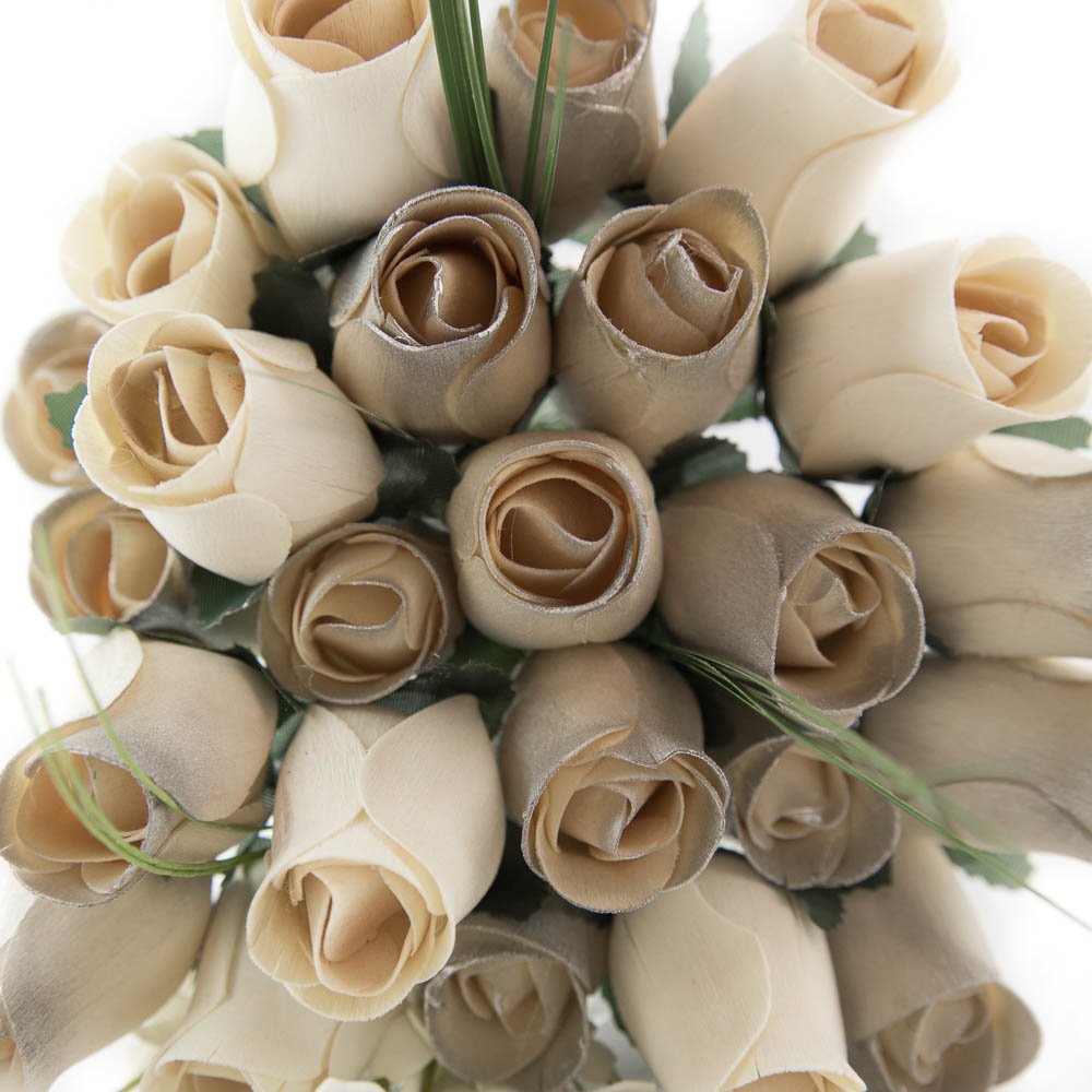 The Original Wooden Rose 25 Year Anniversary Silver and White Flower Bouquet Closed Bud (2 Dozen)
