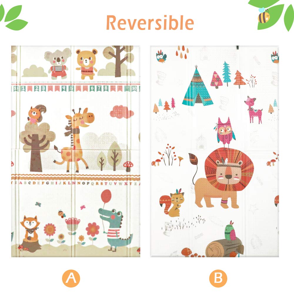 Baby Play Mat, Folding Playmat Waterproof Reversible Baby Crawling Mat Large Foam NonToxic Kids Play Mat Anti-Slip Portable Tummy Time Playroom Foldable Playmats for Infant, Toddler - 61x78x0.4IN : Baby