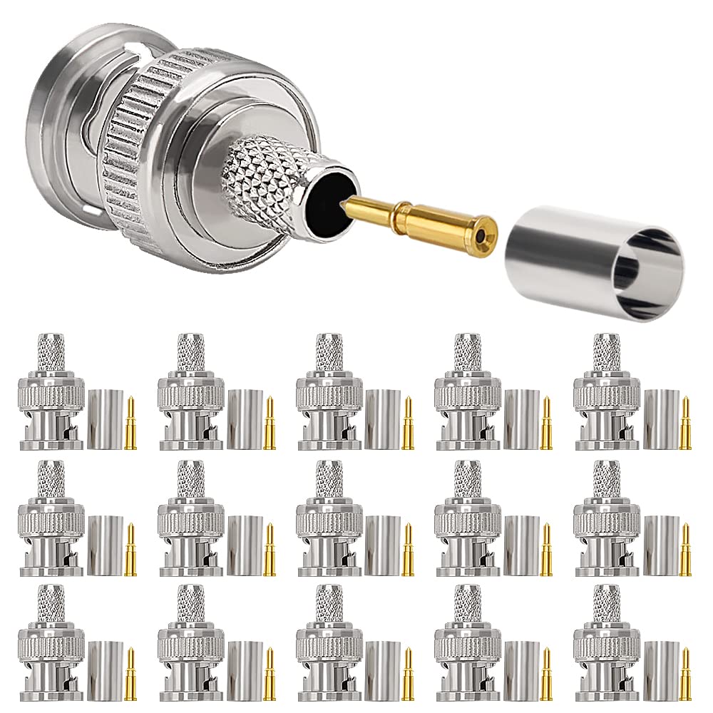 KUOQIY 15 PCS BNC Male Crimp-on Connector for RG59 RG8 Coaxial Cable, Male BNC Plug Crimp Connector Kits for CCTV Camera Connection — image 1