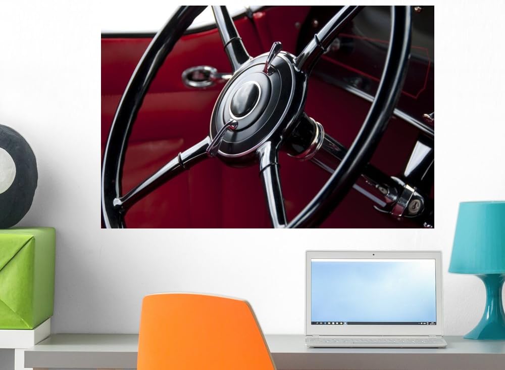 Amazon.com: Wallmonkeys Steering Wheel on Classic Car Wall Decal Peel