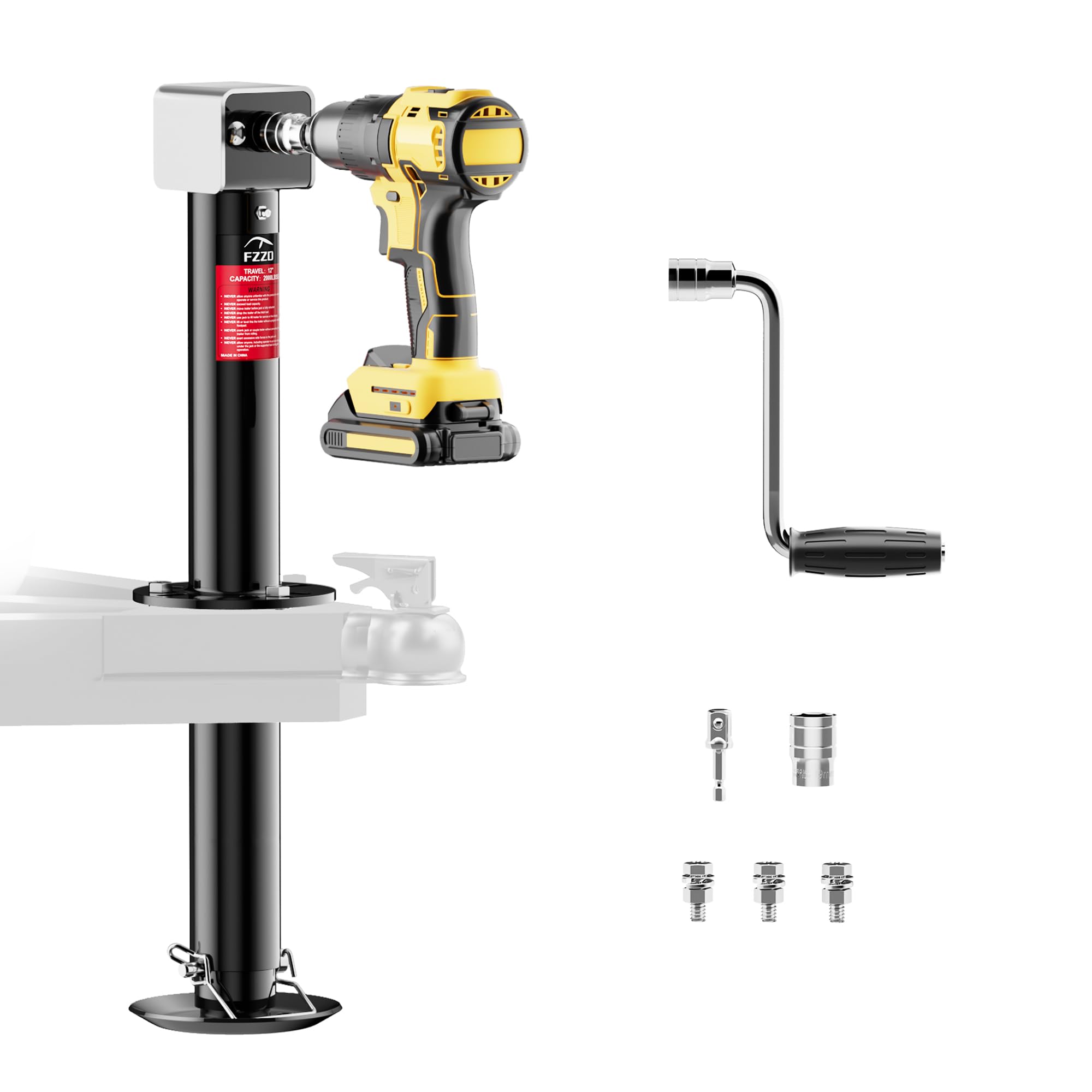 Photo 1 of **SCRAPES/RUST**FZZD 5000 lbs A-Frame Trailer Jack, 20-24V Cordless Drill Compatible, 23" Lift, for Utility,RVs (Black)