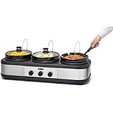 BELLA Triple Slow Cooker and Buffet Server, 3 x1.5 QT Manual Stainless Steel